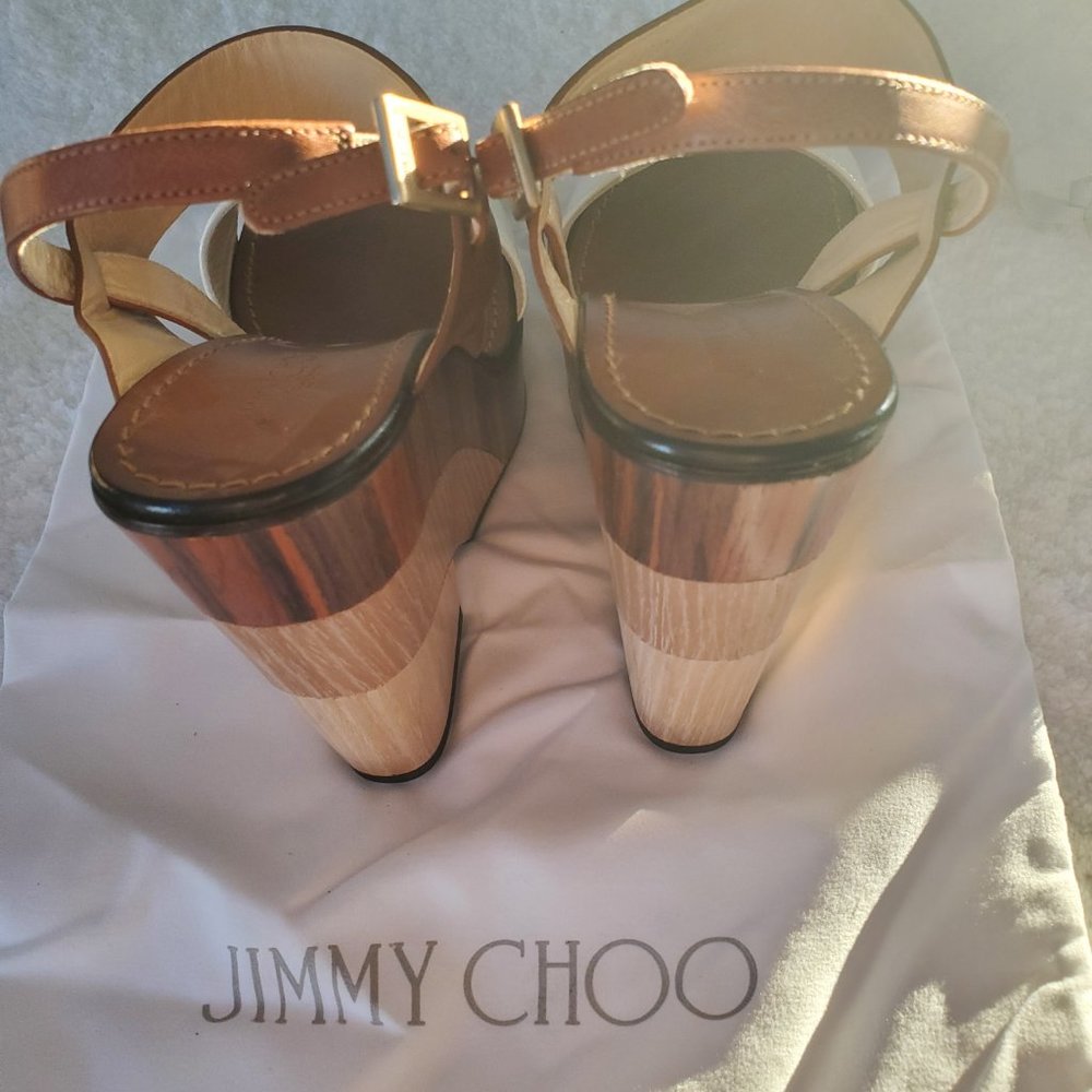 Jimmy Choo Women's Brown/White Notion Layered Wood Wedges - Picture 5 of 6